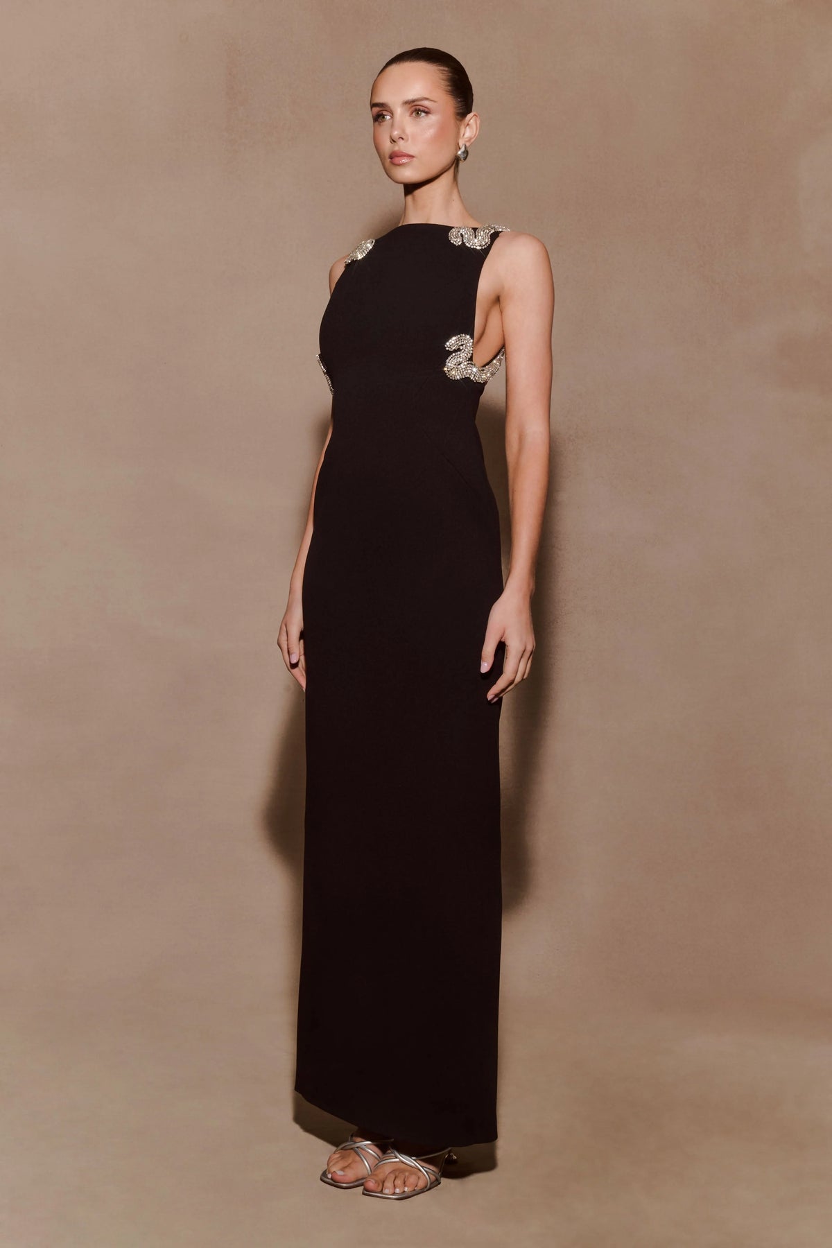 Lorde Embellished Crepe Maxi Dress Black
