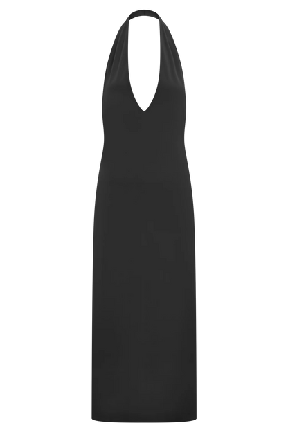 Genie Slinky Halter Midi Dress Black