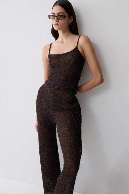 Mattais Boucle Knit Top Dark Chocolate