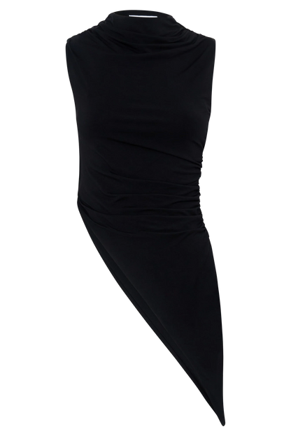 Suong High Neck Gathered Top Black