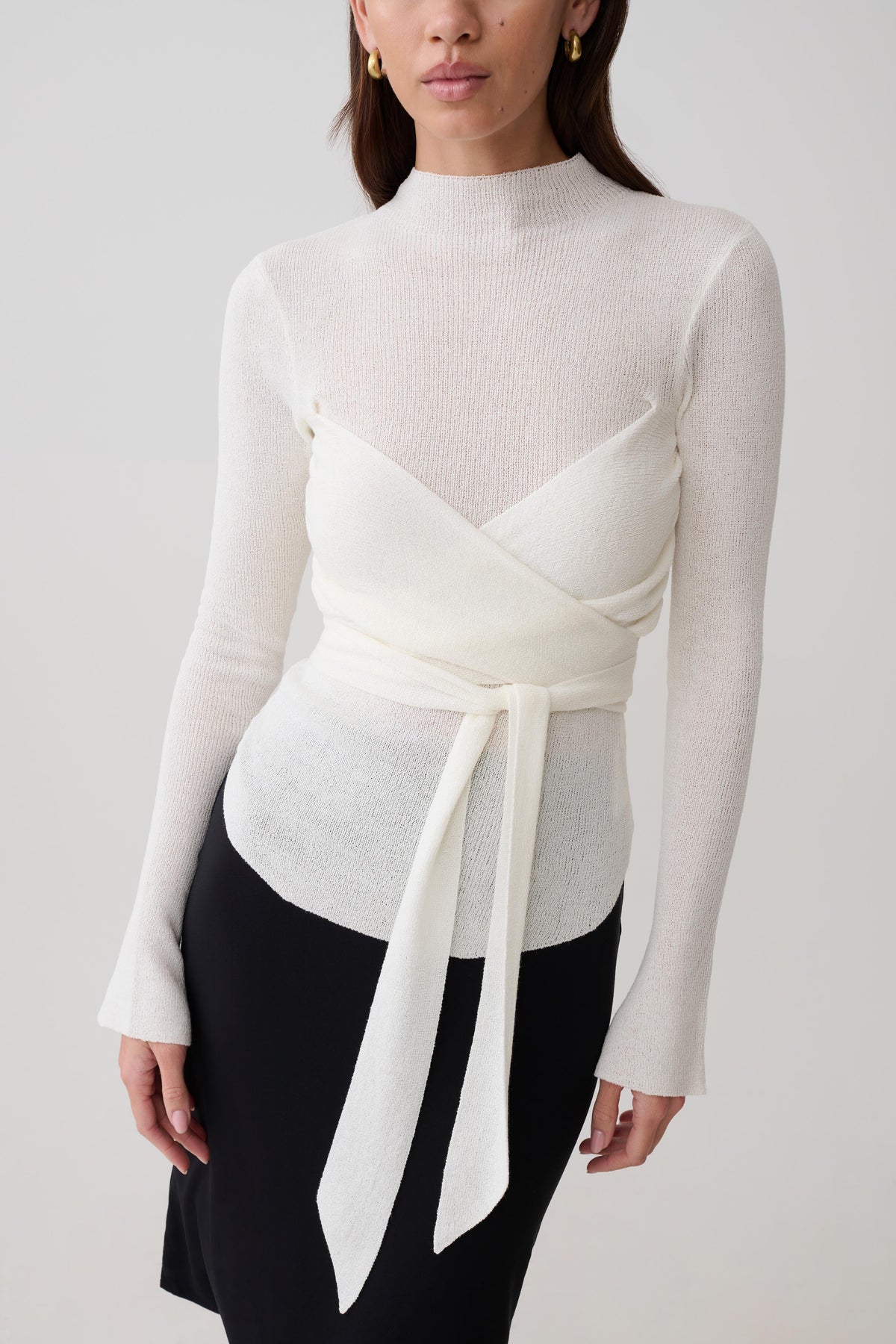 Lawson Wrap Knit Long Sleeve Top White