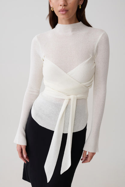 Lawson Wrap Knit Long Sleeve Top White