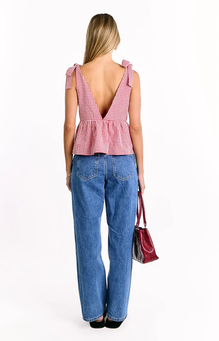 Angelica Red Gingham Tie Top