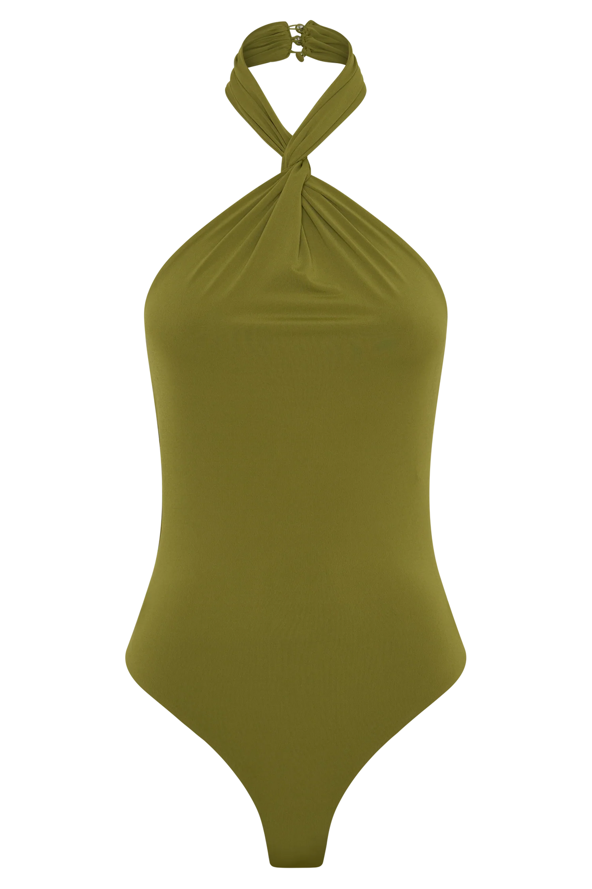 Bambi Twisted Neck Dry Jersey Bodysuit Martini Olive
