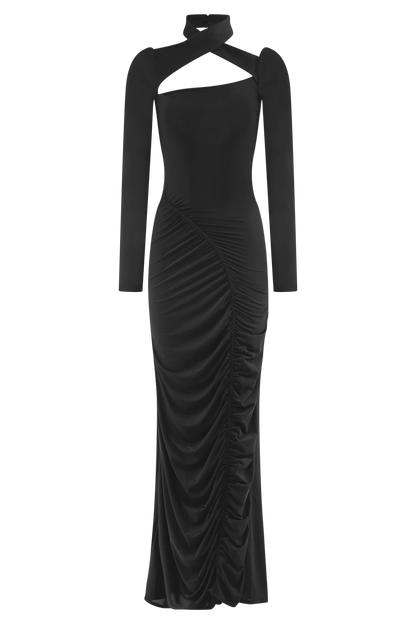 Lyndon Long Sleeve Slinky Maxi Dress Black