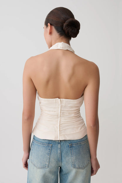 Daniela Ruched Halter Top Ivory
