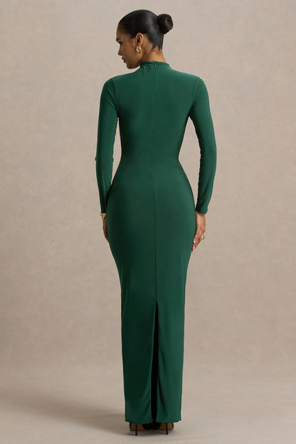 Zadie Teal High Neck Maxi Dress With Gathered Detail