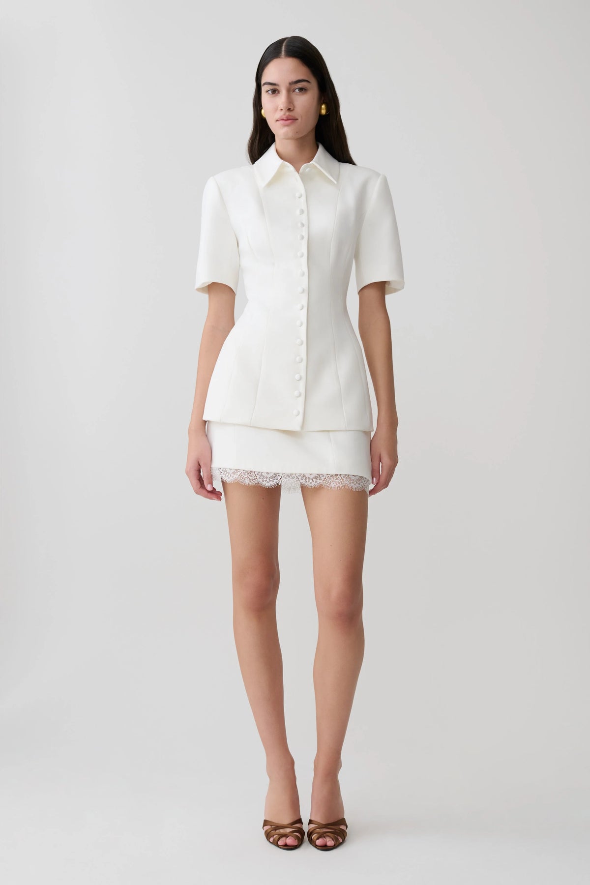 Ariella Suiting Mini Skirt With Lace White