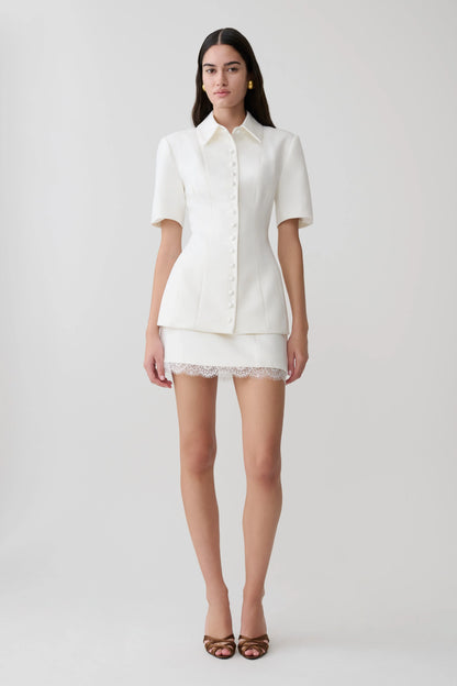 Ariella Suiting Mini Skirt With Lace White
