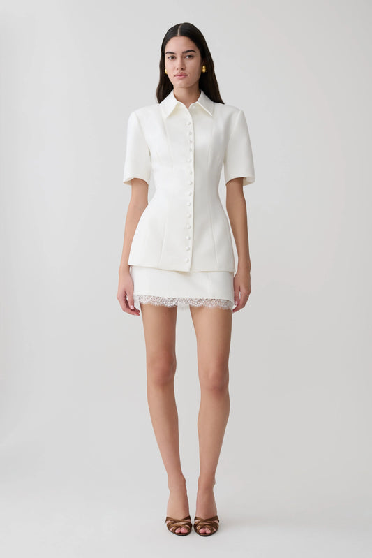 Ariella Suiting Mini Skirt With Lace White