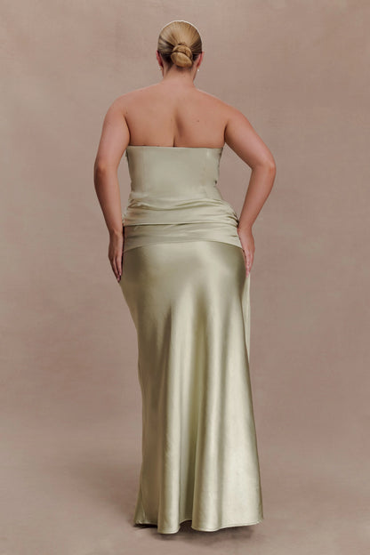 Sarah Strapless Maxi Dress With Waist Tie Sage