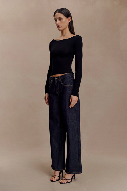 Paedyn Merino Wool Ribbed Long Sleeve Top Black