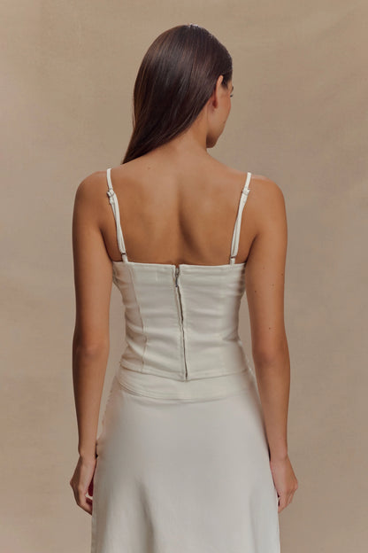 Cecilia Denim Frill Corset White