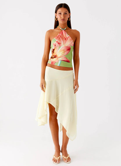Kia Low Rise Asymmetrical Midi Skirt Yellow
