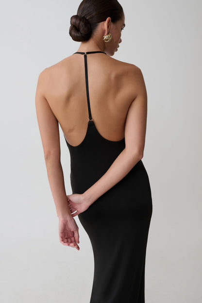 Hana Slinky Plunge Maxi Dress Black