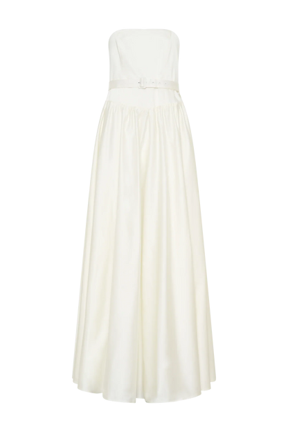 Florence Strapless Belted Maxi Dress White