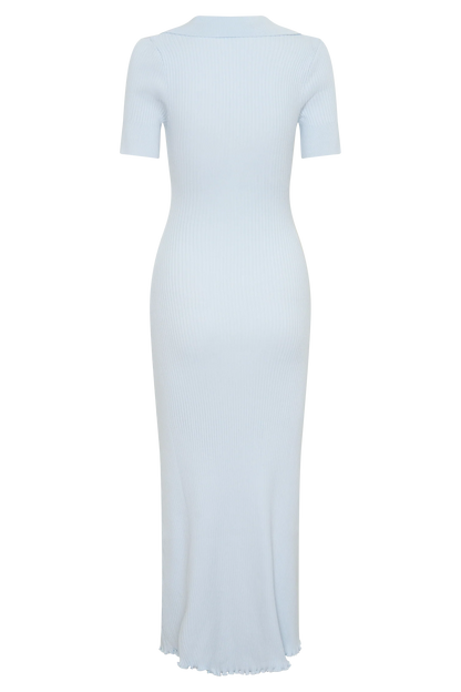 Nichelle Short Sleeve Collared Knit Midi Dress Light Blue