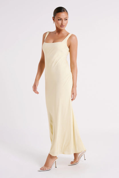 Ensley Satin Maxi Dress Light Yellow