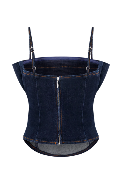 Cecilia Denim Frill Corset Indigo Blue