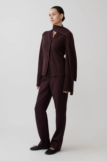 Lara Knit Cardigan With Scarf Chocolate