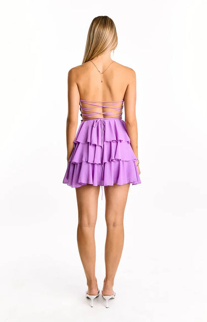 Kimmie Magenta Strapless Ruffle Mini Dress