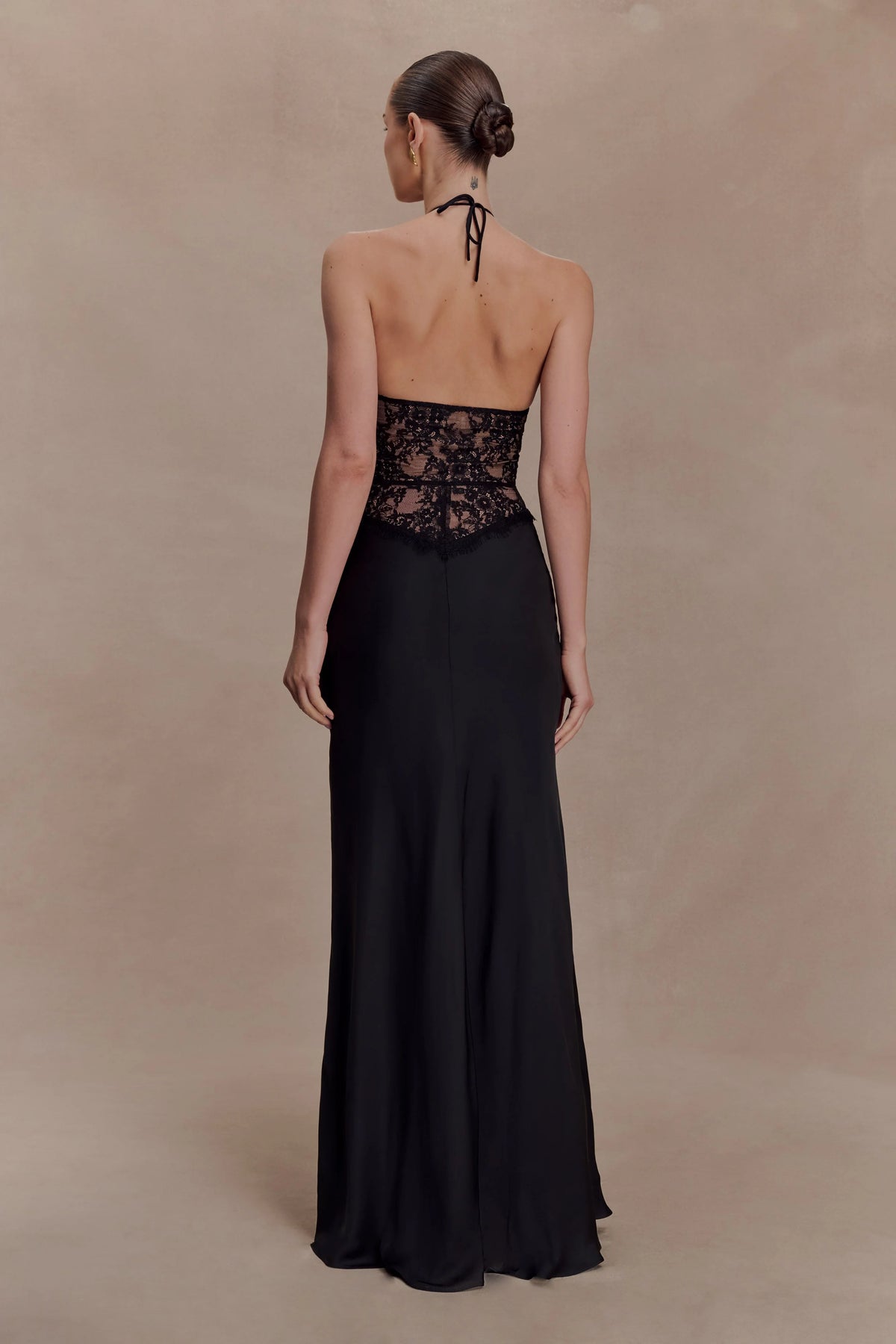 Sascha Lace And Satin Halter Maxi Dress Black