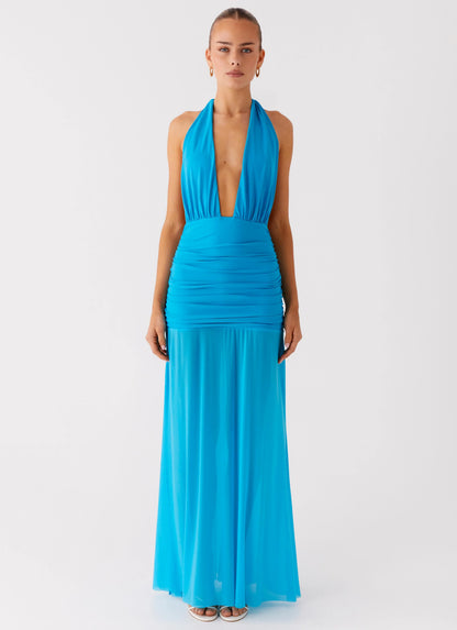 Dilemma Halter Maxi Dress Turquoise Blue