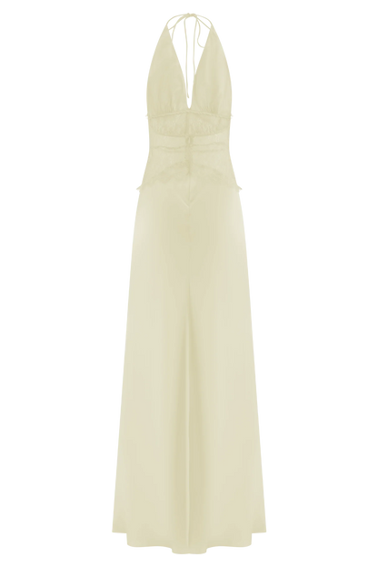 Dinah Lace And Satin Maxi Dress Lemon