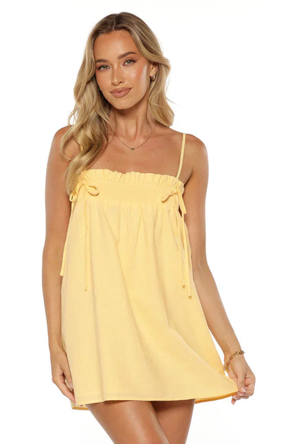 Leone Yellow Shirred Bust Mini Dress