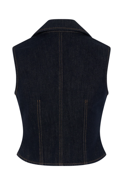 Shona Denim Vest With Decorative Buttons Washed Indigo Blue