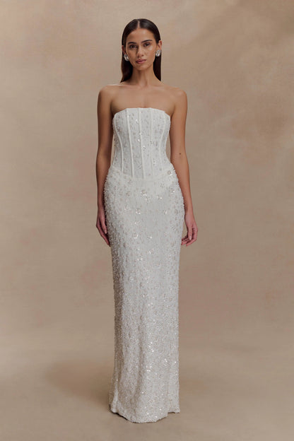 Gemma Strapless Embellished Maxi Dress Ivory