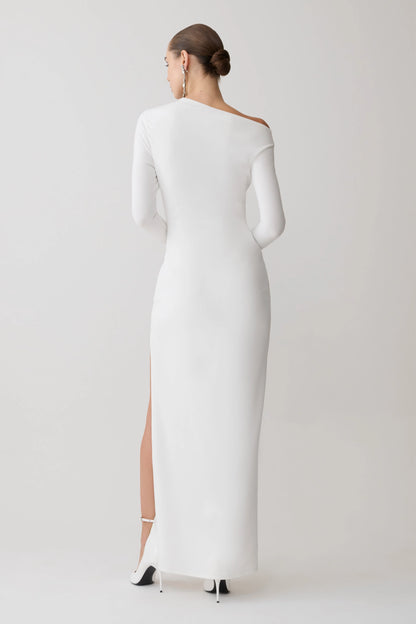 Thalyn Crepe Maxi Dress With Split White