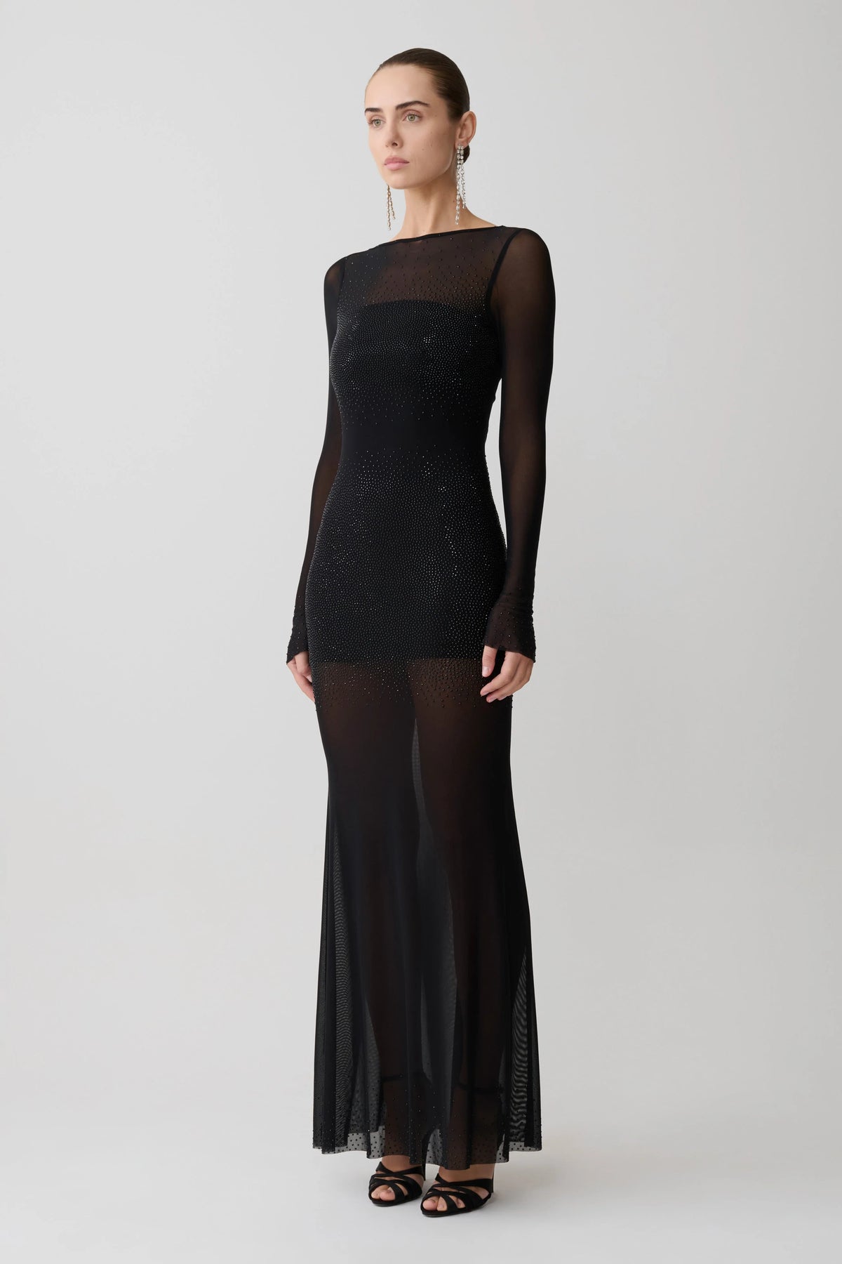 Lior Mesh Maxi Dress With Hotfix Black