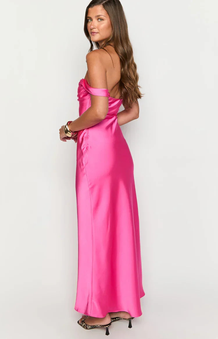 Ella Hot Pink Off Shoulder Formal Dress