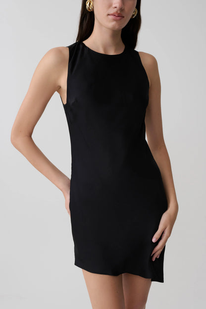 Kaylee Cowl Back Asymmetric Mini Dress Black