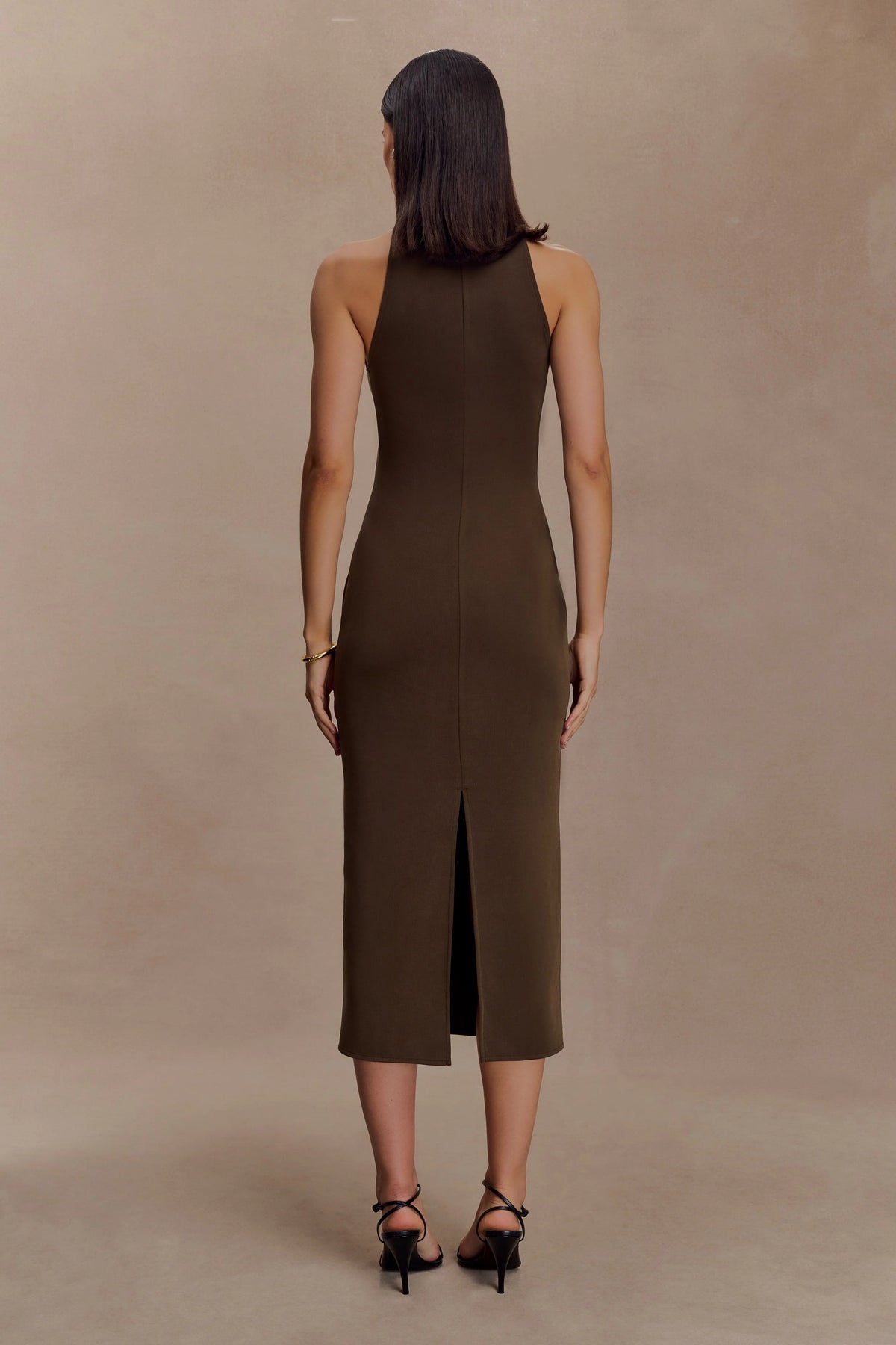 Kennedy High Neck Midi Dress Chocolate