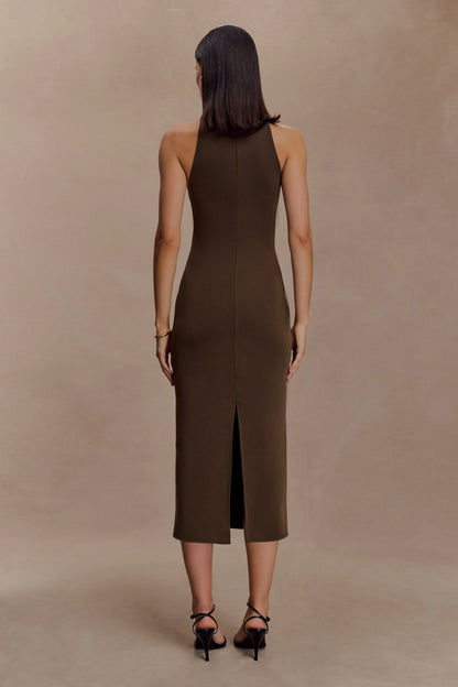 Kennedy High Neck Midi Dress Chocolate