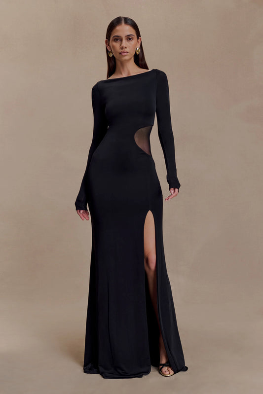 Megan Slinky And Mesh Maxi Dress Black