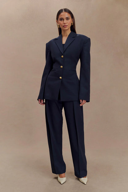 Penelope Pleated High Waisted Pants Dark Navy