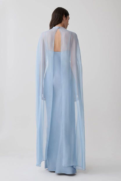Martinne Chiffon Cape Maxi Dress Arctic Blue
