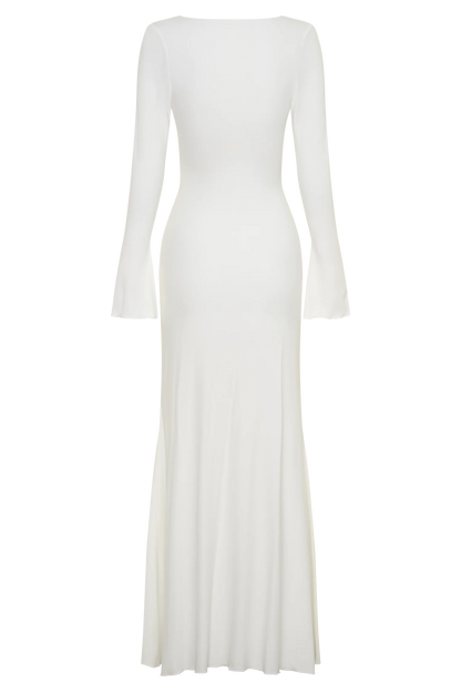 Tanya Buttoned Long Sleeve Maxi Dress White