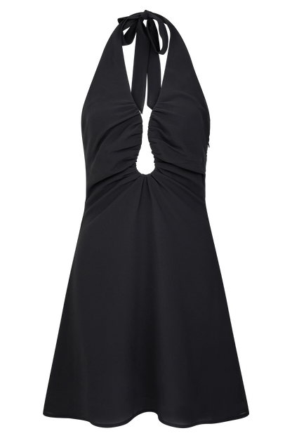 Malakhai Chiffon Halter Mini Dress Black