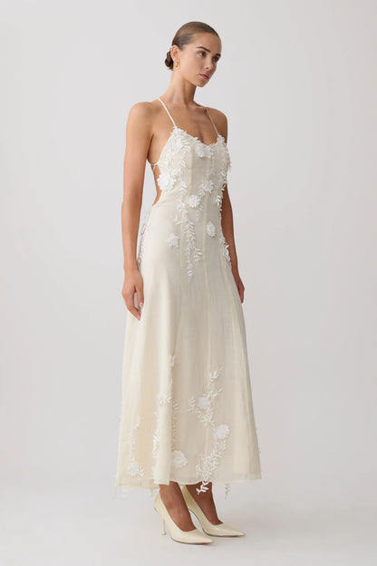 Odette Floral Lace Midi Dress Buttermilk