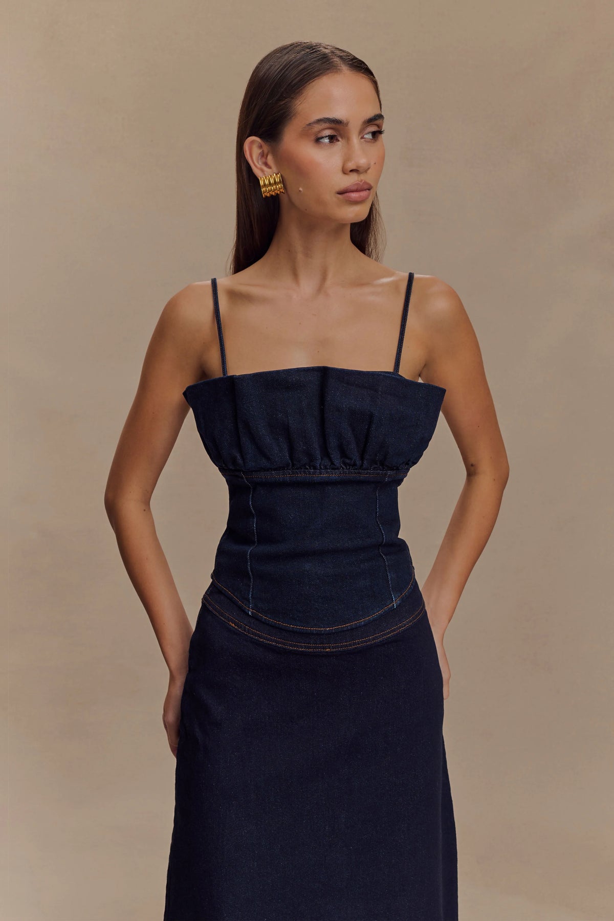 Cecilia Denim Frill Corset Indigo Blue