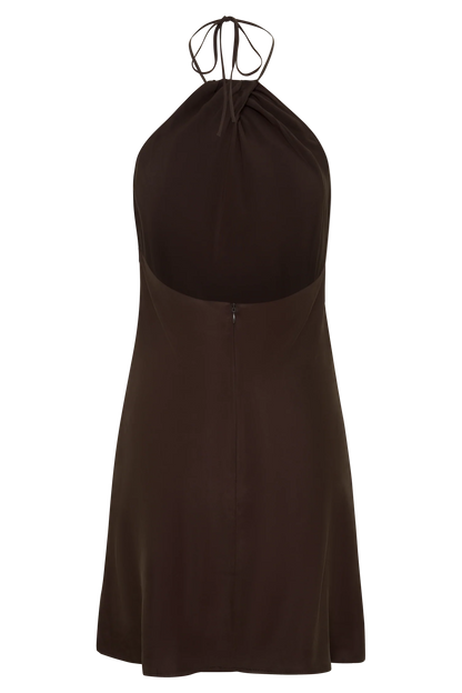 Maggie Cupro Halter Mini Dress Dark Chocolate