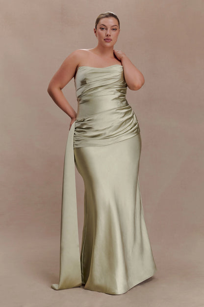 Sarah Strapless Maxi Dress With Waist Tie Sage