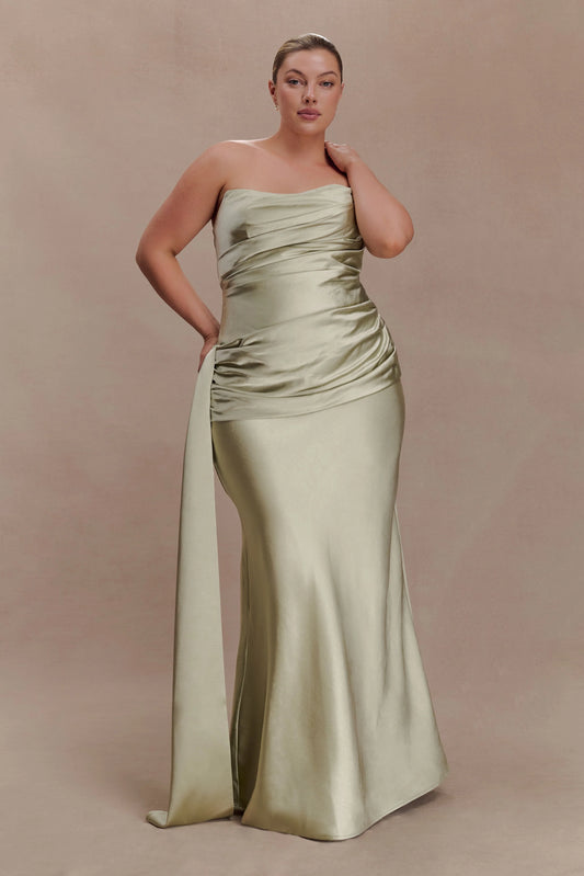 Sarah Strapless Maxi Dress With Waist Tie Sage