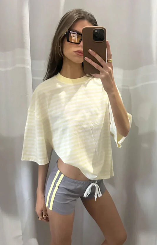 Lioness Bloom Short Sleeve Top Lemontini Stripe