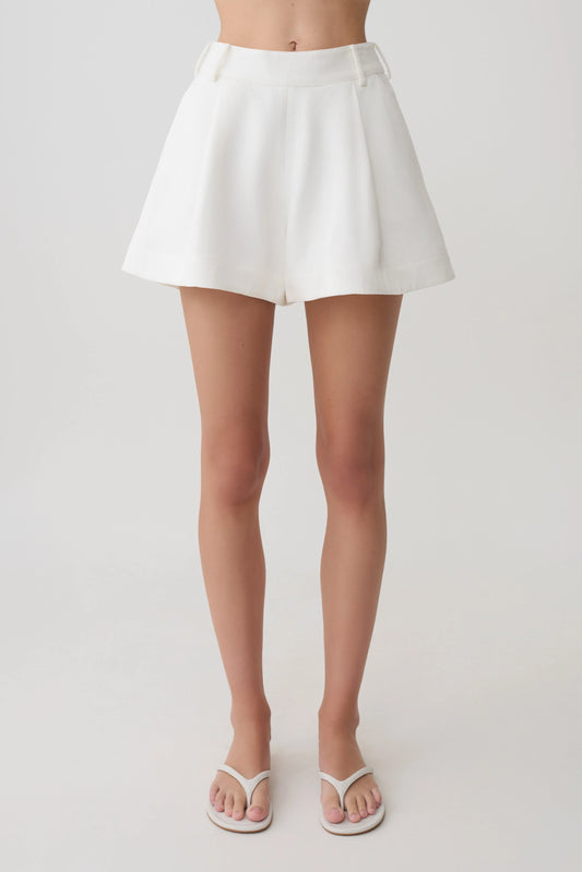 Piper Linen Flare Shorts White