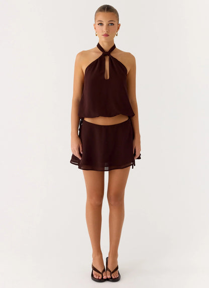 Everywhere I Go Mini Skirt Chocolate